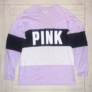 PINK Victoria's Secret Long Sleeve Lavender, Black & White Colorblock Campus Tee